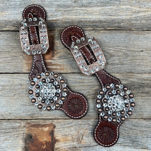 Floral Spur Straps - Copper Conchos #SS105
