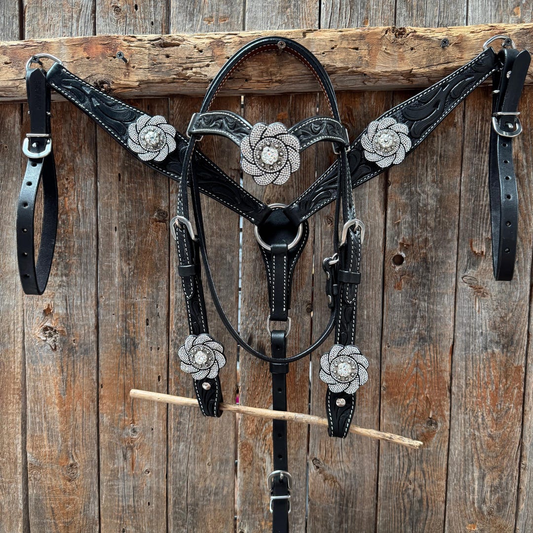 Pony Black Floral Clear Rhinestone V-browband Tack Set #BBBC665P - Etsy