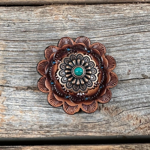 Leather Rosette with Floral Western Concho R111W103S