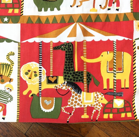Pair Of Vintage 60s Mod Childrens Circus Carousel Print Etsy