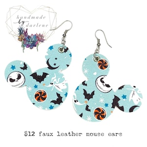 Jack Skellington D-Ears earrings, Faux Leather Earrings, Halloween earrings, NBC earrings, jack and zero
