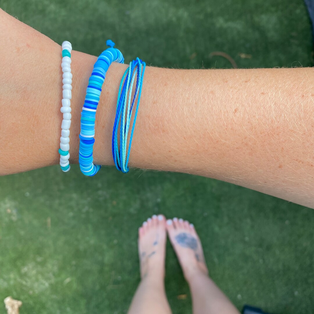 Blue Bracelet Stack Bead Bracelets Cord Bracelets Bracelet Etsy