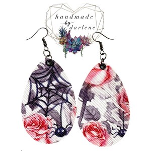 Roses & Spiderwebs Earrings, Rose Earrings, spider earrings, anti valentines Earrings, spooky earrings