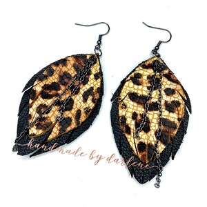 Walk on the wild side genuine leather cheetah jaguar animal print layered earrings
