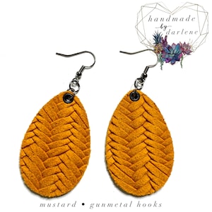 Leather earrings, genuine leather, fishtail braided Earrings, fall earrings