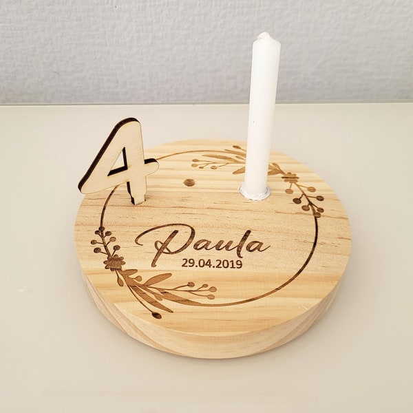 Personalisierter Geburtstagsteller mit Name & Geburtsdatum / Design "Paula" aus Holz / Geburtstagskranz / Kindergeburtstag Tischdeko