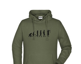 Fun Shirt / Personalisierter Hoodie für Angler "Evolution Angler" für Damen oder Herren / Petri Heil / Geschenke für Angler / Angel Sport