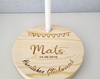 Personalisierter Geburtstagsteller mit Name & Geburtsdatum / Design "Mats" aus Holz / Geburtstagskranz / Kindergeburtstag Tischdeko