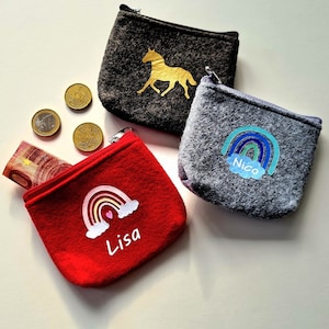 kleine Geldbörse / Portemonnaie / Portmonee aus Filz mit Wunschmotiv und Wunschfarbe, hat Platz in jeder Hosentasche, Scheckkartengröße