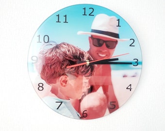 Glas-Wanduhr mit eigenem  Foto !!! d= 30 cm, Fotouhr, personalisiert deine Dekoration aus Glas, Geschenk f. d. Familie einzigartige Wanddeko