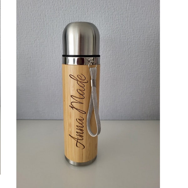 Thermosflasche aus Bambus / Personalisierte Trinkflasche/ individuell gestaltet mit Gravur/ Thermosflasche 400ml/ Flasche für kalte Getränke