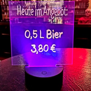 Beschreibbare / personalisierte Tischlampe / LED / beleuchtete Acryl-Platten inkl. 2 Stiften, ideal für Dekoration Gastronomie Bild 3