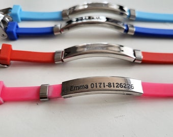 Armband für Kinder mit Gravur und Verschluss, Notfallarmband für Kinder, Sicherheit im Urlaub / personalisiertes Armband für Allergiker