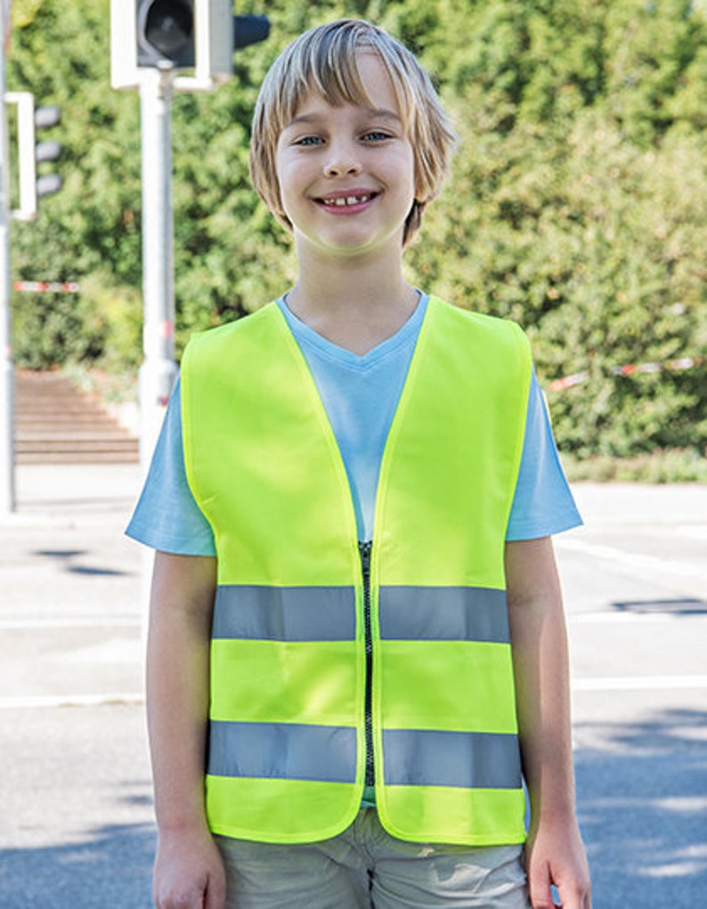 Kinderwarnweste mit Reißverschluß inkl. Wunschmotiv & Name in 3 Größen und 3 Farben, Sicherheit im Dunkeln, den Schulweg sicherer machen Bild 8