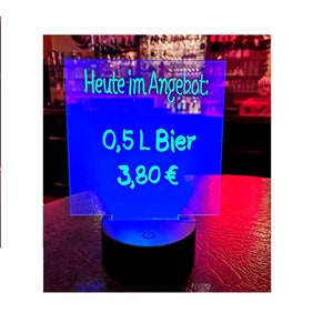 Beschreibbare / personalisierte Tischlampe / LED / beleuchtete Acryl-Platten inkl. 2 Stiften, ideal für Dekoration Gastronomie Bild 1