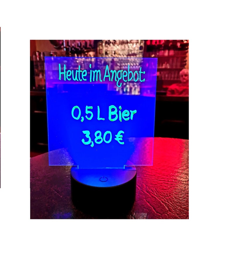 Beschreibbare / personalisierte Tischlampe / LED / beleuchtete Acryl-Platten inkl. 2 Stiften, ideal für Dekoration Gastronomie Bild 1