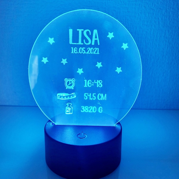 Personalisiertes Nachtlicht für Neugeborene Acryl-Glas / LED Beleuchtung im Babyzimmer / Geschenk zur Geburt / Beleuchtung zum Stillen