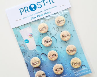 PROST-it personalisierte Glasmarkierer für Gläser & Flaschen, beschriftete Gläser / Beschriftung für Gläser, lustige Geschenke "Für Paare"