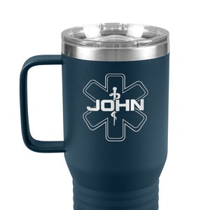 Personalized EMT Star of Life First Responder Coffee Tumbler 20oz with handle