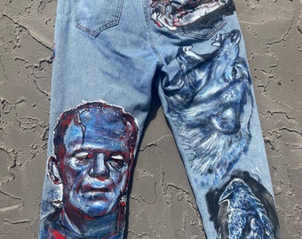 Custom size 27 handpainted denim