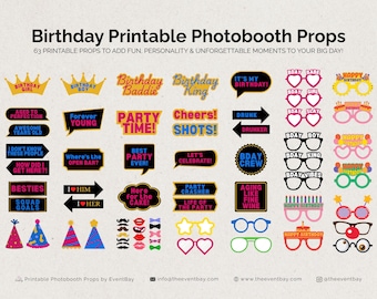 63 Fun Birthday Printable Photobooth Props | DIY Photobooth Signs | Instant Download