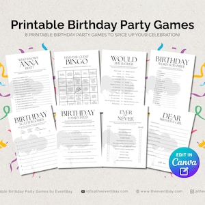 8 Fun Printable Birthday Party Games Bundle | Party Games for Kids Teens & Adults | Instant Download PDF | Birthday Activity Sheets | Prints