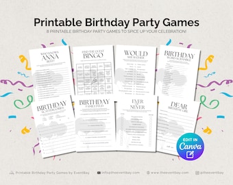 Birthday Party Games Bundle: 8 Fun Printable Activities (Digital Download)