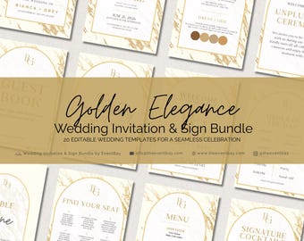 Golden Wedding Invitation & Sign Bundle: 20 Canva Templates  (Digital Download)