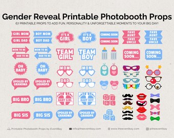 67 Pink and Blue Gender Reveal Printable Photobooth Props | DIY Photobooth Signs | Instant Download
