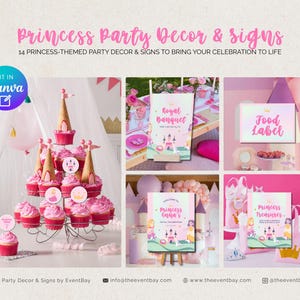 Lot de décorations de fête d&#39;anniversaire princesse | Enseignes, invitations, étiquettes et banderoles imprimables | Thème conte de fées | Téléchargement instantané