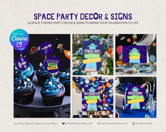 Space Birthday Party Decor Bundle: Printable Invitation, Banner & Signs (Digital Download)