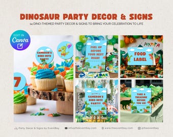 Dinosaur Birthday Party Decor Bundle | Printable Signs, Invitation, Tags & Banner | Dino Theme | Instant Download