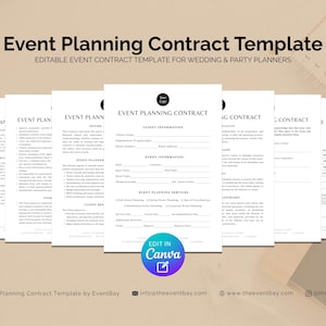 Event Planning Contract Template | Editable Client Agreement for Wedding & Party Planners | Canva Template | Instant Download