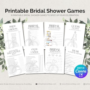 8 Fun Printable Bridal Shower Games Bundle | Party Games for Kids Teens & Adults | Instant Download PDF | Birthday Activity Sheets | Prints