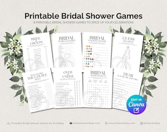 Bridal Shower Games Bundle: 8 Fun Printable Activities (Digital Download)