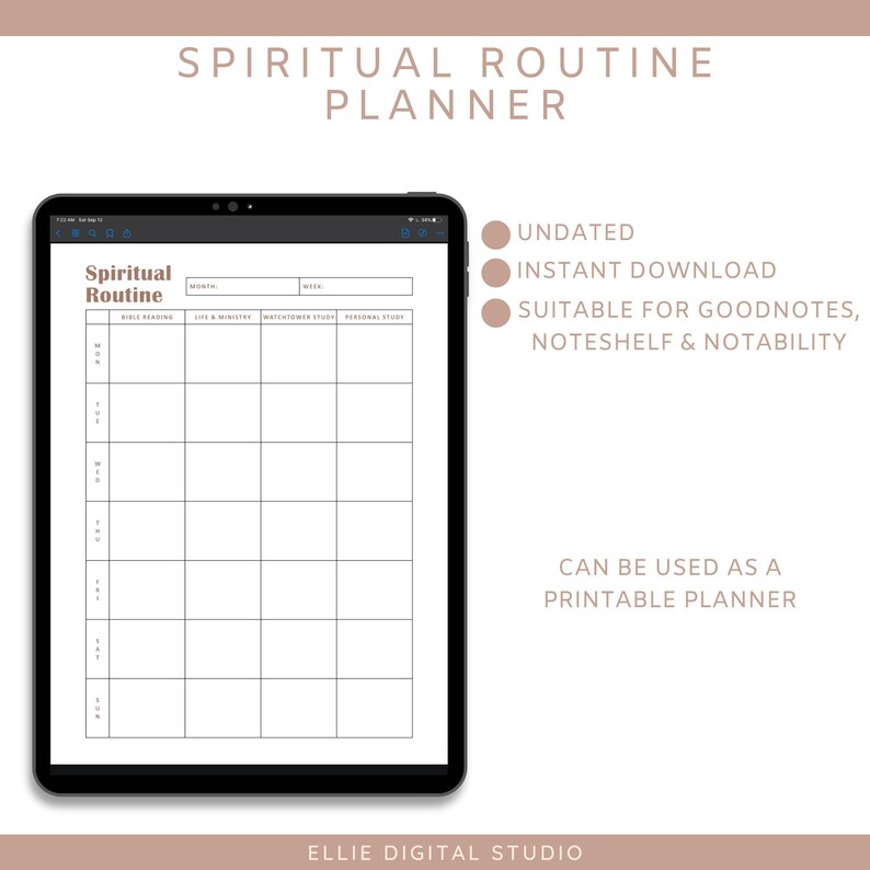 JW Digital Spiritual Routine Planner | JW Ministry Planner | Service ...