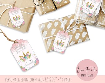 Geschenkanhänger personalisierten Einhorn, Einhorn danken Sie Tags druckbare, Einhorn-Geburtstags-Party, Einhorn Wimpern, magisches Einhorn Favor Tags