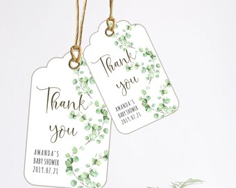 Green shower de vegetación personalizado Etiquetas de regalo, Eucalipto Etiquetas Baby Shower, Etiquetas Baby Shower, Gracias Etiquetas Baby Shower Favor, personalizado