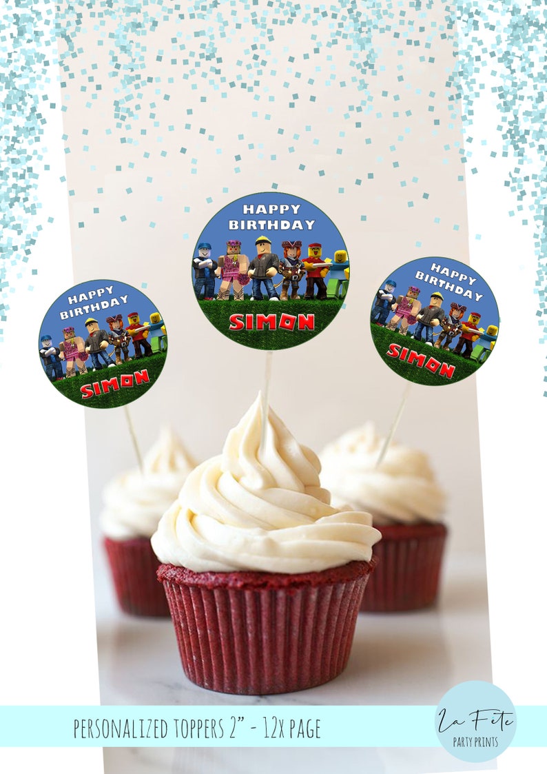 Personalized Roblox Cupcake Toppers Roblox Cupcake Toppers Gamer Topper Roblox Party Supplies Birthday Personalized Cup Cake Topper -