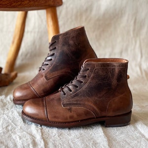 Spring PRE ORDER Victorian leather work Boots in Waxed Suede or Atlas Leather