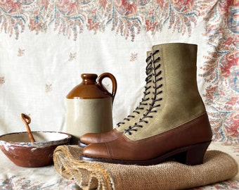 Bottes édouardiennes à bout pointu en daim marron moyen et sycomore