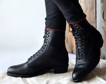 Pre-order: Victorian Black Stamped Ladies "Pointy toe" Lace up Boots