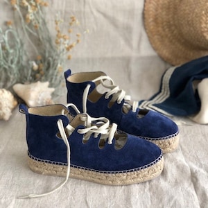 Espadrilles à lacets en daim bleu