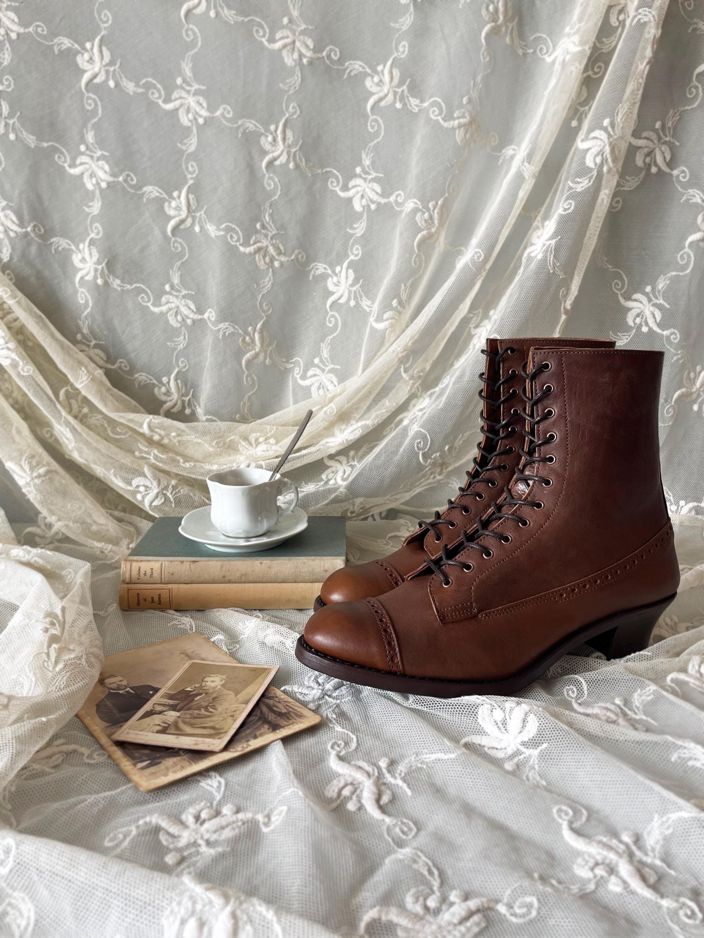 Round toe - Leather construction Toe Reserved Footwear Lace-Up Mid Boot Brown. Soda Lace Up Low Heel Round Toe Foldable Military Combat Mid  main image 2