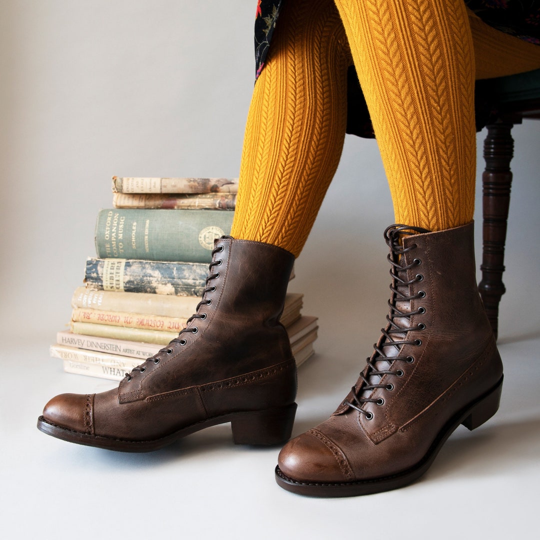 Buy Atlas Round Toe Victorian Walking Lace up Boots With Straight