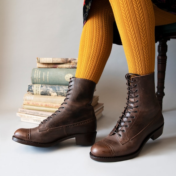 Atlas Round toe Victorian walking Lace up Boots with Straight heel
