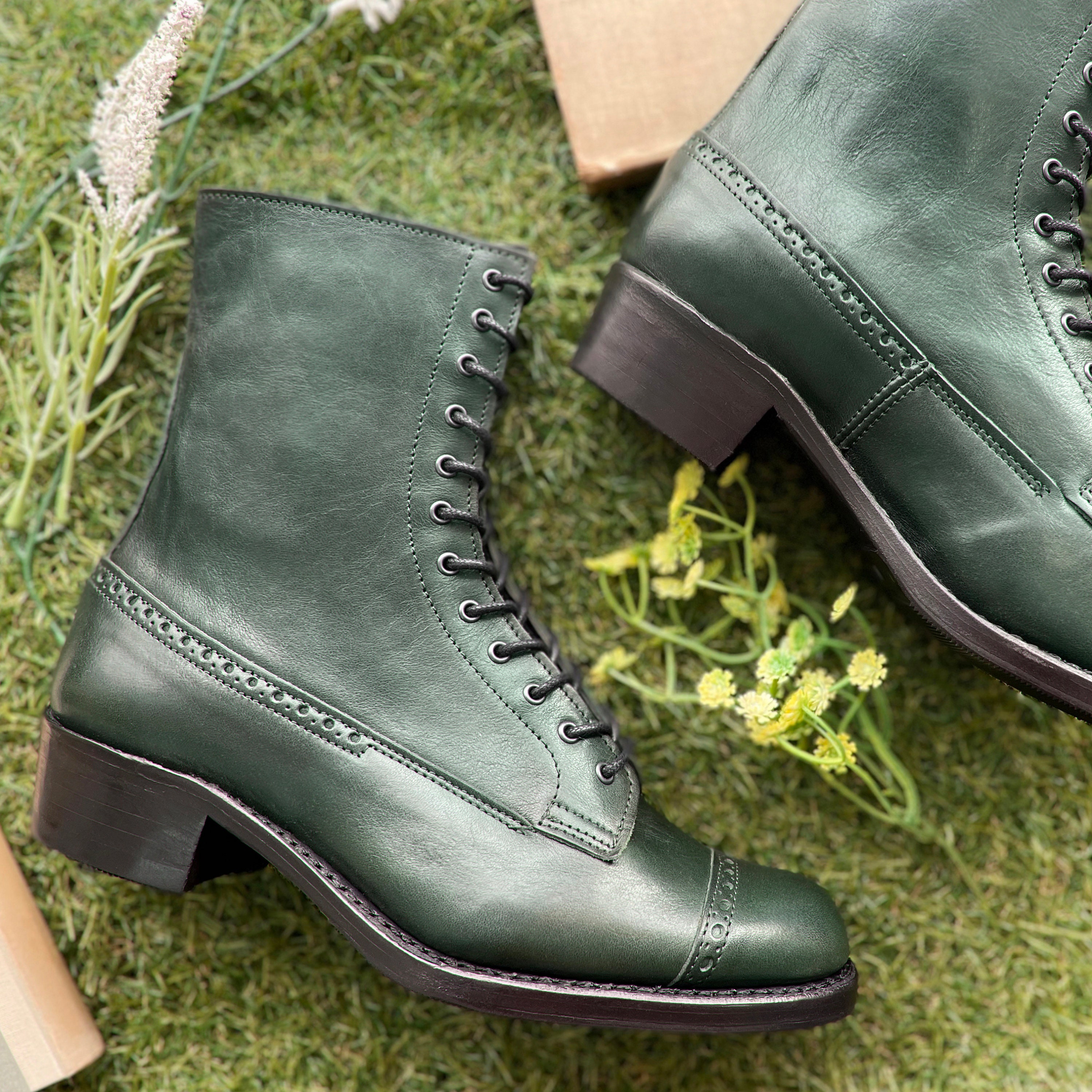 Round Toe Victorian Walking Lace up Boots in Botanical Green Round Toe Victorian Walking Lace up Boots in Botanical Green