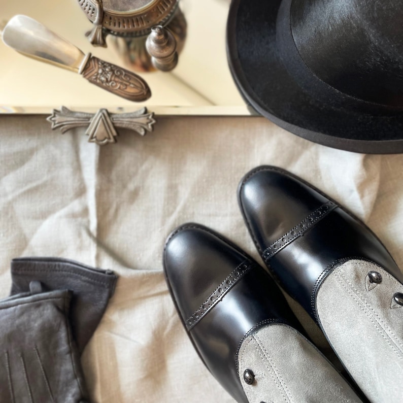 Black and Grey Victorian Men's Button Boots image 2