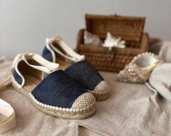 Blau Jeans Baby Espadrilles Ballerinas mit Schnürung zum binden