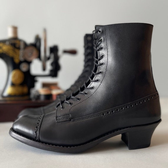 Jet Black Round Toe Victorian Walking Boots - Etsy